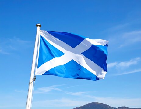 Scottish Flag Waving Outdoors, Sunny Day