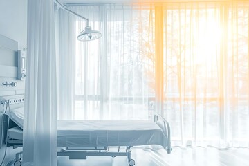 Bright and Serene Hospital Room with Bed, Window, and Soft Natural Light