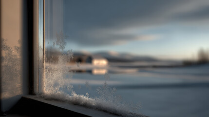 window adorned with virtual snowflakes captivates viewer