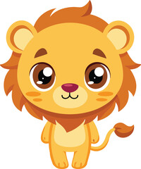 Cartoon Lion, Cute Cartoon Lion, Cute Cartoon Lion Vector Illustration, Adorable Baby Lion Cub Clipart, Kawaii Jungle Animal, Chibi Style.