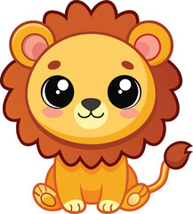 Cartoon Lion, Cute Cartoon Lion, Cute Cartoon Lion Vector Illustration, Adorable Baby Lion Cub Clipart, Kawaii Jungle Animal, Chibi Style.