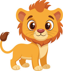 Cartoon Lion, Cute Cartoon Lion, Cute Cartoon Lion Vector Illustration, Adorable Baby Lion Cub Clipart, Kawaii Jungle Animal, Chibi Style.