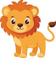 Cartoon Lion, Cute Cartoon Lion, Cute Cartoon Lion Vector Illustration, Adorable Baby Lion Cub Clipart, Kawaii Jungle Animal, Chibi Style.