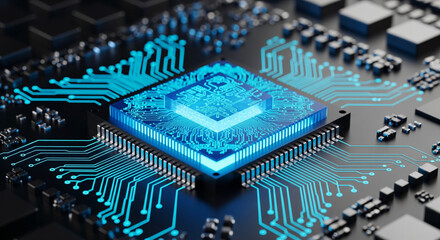 Futuristic AI Microchip on Circuit Board