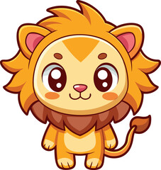 Cartoon Lion, Cute Cartoon Lion, Cute Cartoon Lion Vector Illustration, Adorable Baby Lion Cub Clipart, Kawaii Jungle Animal, Chibi Style.