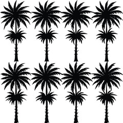 Silhouettes of tropical palm trees variety set of 12 for summer beach and island designs