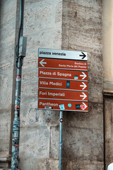 Tourist Direction Signs to Landmarks in Rome Italy