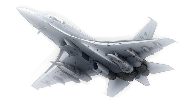 Sleek modern fighter jet with missiles banking sharply against a bright sky - Powered by Adobe
