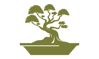 Bonsai Tree Logo, Oriental Plant Tree, Chinese And Japanese Culture design vector template