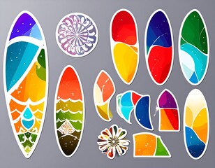 Colorful surfboard sticker collection