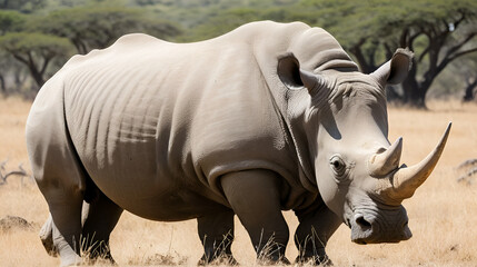 a Massive white rhino bull enlarging his midden