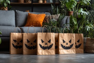 Halloween paper bags in modern home