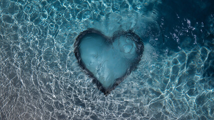 Heart shape in pool water refection.Summer vaction and hotel pools