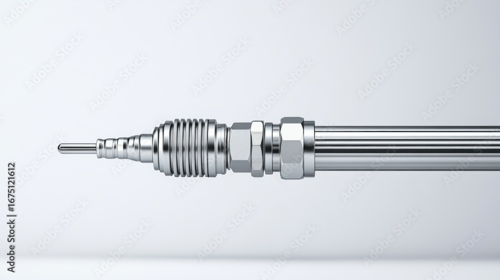 Poster close-up view of a high-precision fuel injector component for engines