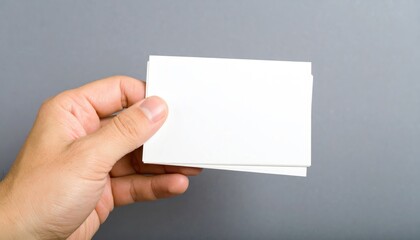 Obraz premium Blank Business Card: A clean business card held in hand, offering ample space for creative design, and ideal for visual branding. 