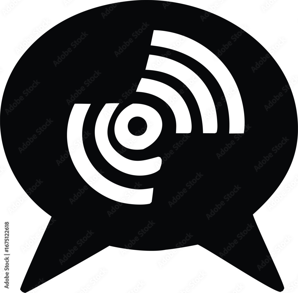 Poster modern broadcast symbol featuring concentric rings and signal waves abstract concept graphic design 
