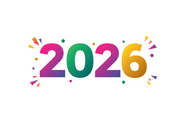 Colorful 2026 Typography with Confetti Decoration &ndash; Isolated PNG for Festive Party Design