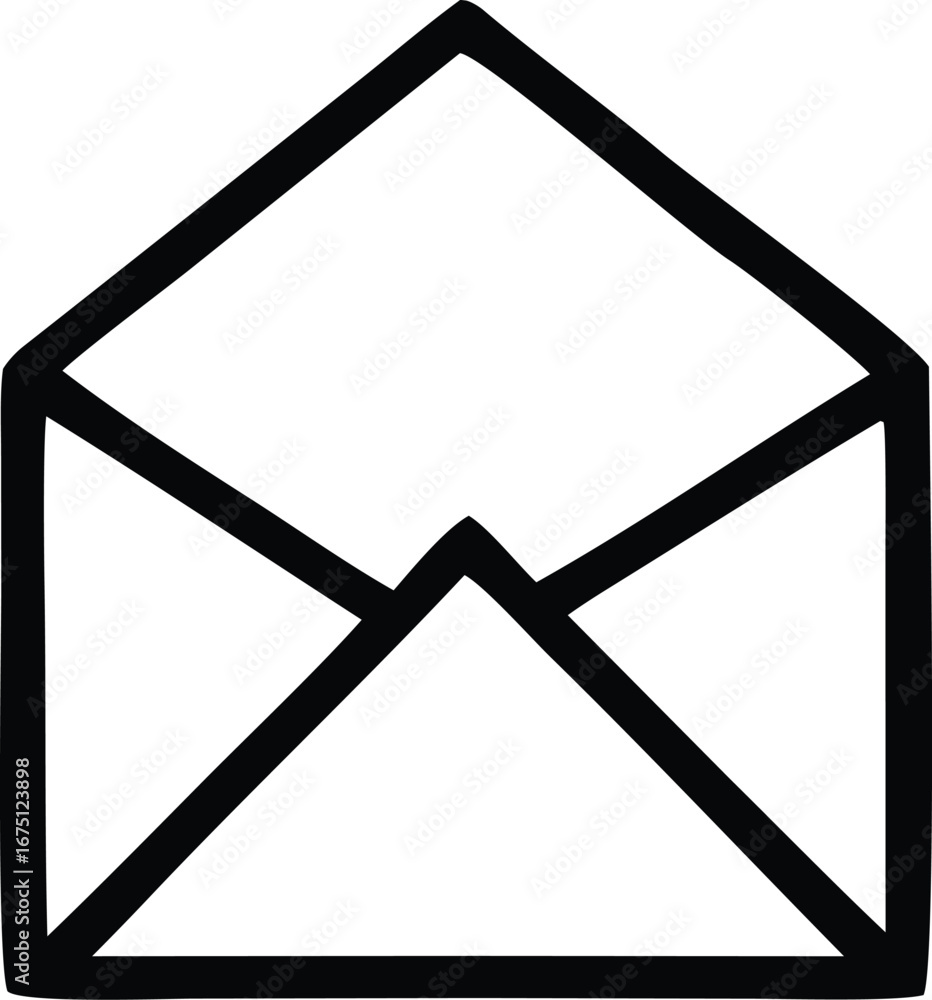 Poster simple hand-drawn open envelope icon for digital communication and messaging in a clean minimalist s