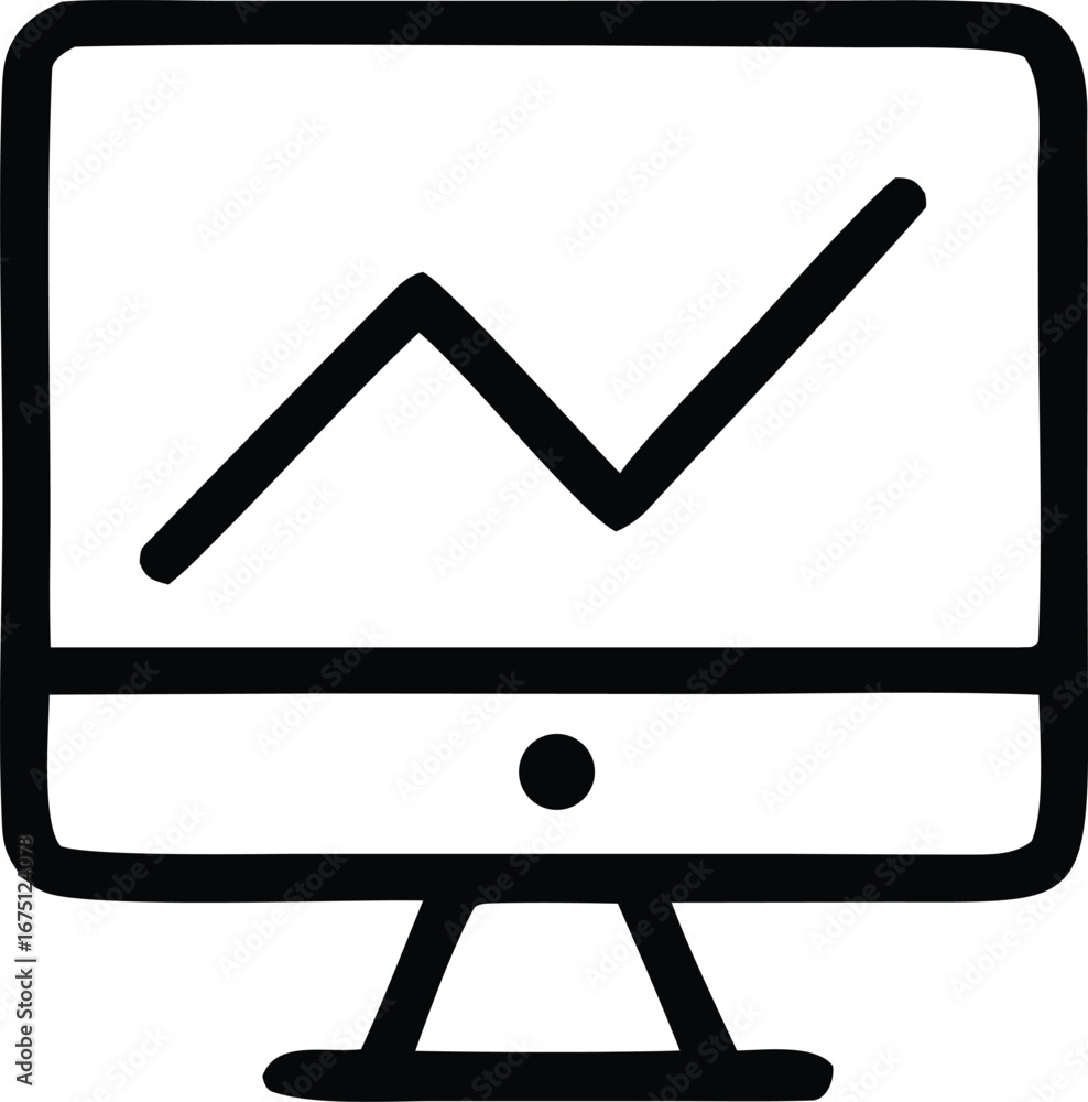 Aufkleber hand-drawn computer monitor displaying a growing line graph icon for business and finance concepts s