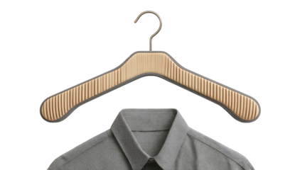 Beige hanger with gray shirt