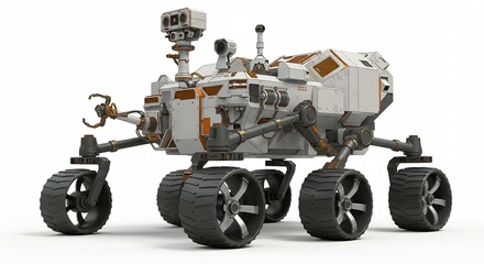 未来探査車 輝く白ボディ 精密な造形 惑星探査. AI Generated