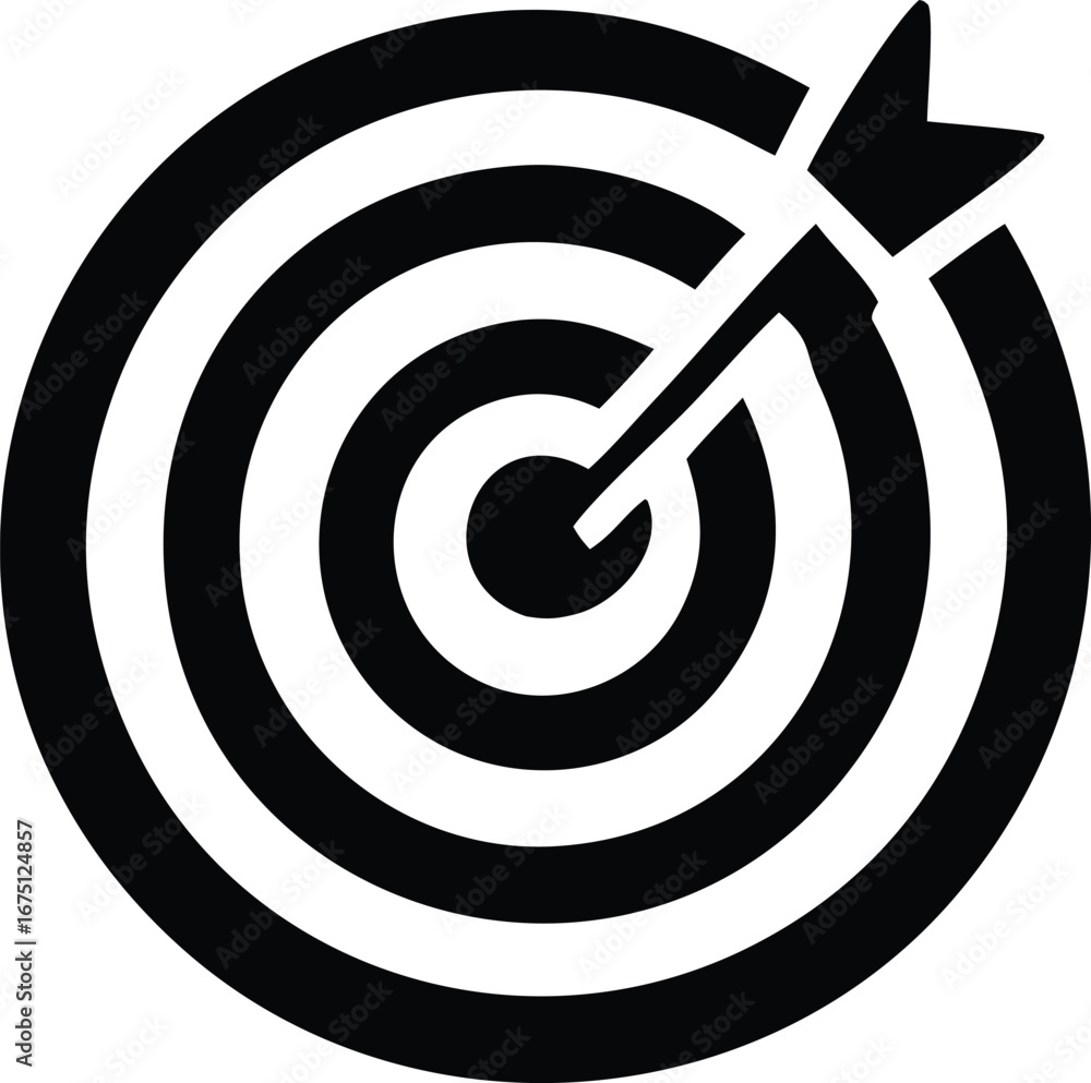 Poster iconic target with arrow aimed precisely at the bullseye representing success and accuracy in strate