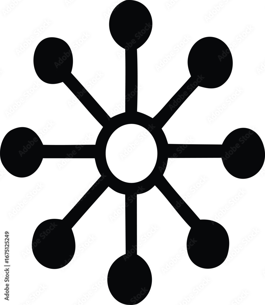 Poster abstract radial spokes with central hub and outer nodes symbolizing connection and network structure