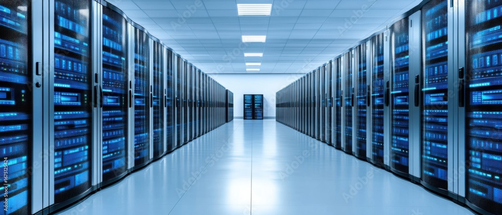 Aufkleber modern data center with rows of server racks and advanced technology