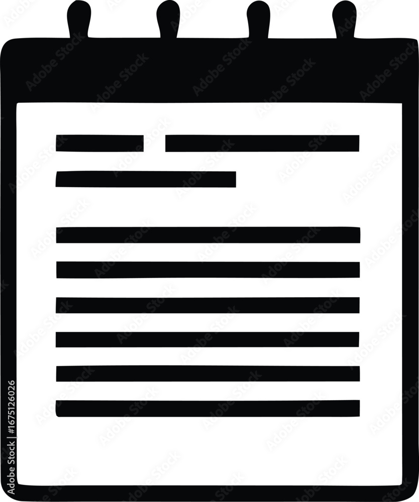 Poster simple black and white calendar icon with lined paper for event planning and scheduling reminders
