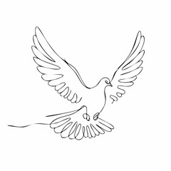 Fototapeta premium Flying dove holding an olive branch as a sign of peace line art vector 1