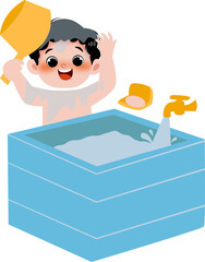 Kid bathing illustration