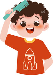 Kid combing hair