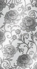 Obraz premium Elegant vintage floral pattern with delicate swirls and blooms in black and white