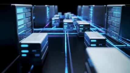 Futuristic Data Center A digital representation of server racks and data flow within a modern network infrastructure - Powered by Adobe