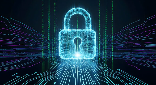 Futuristic Cybersecurity Digital Lock - Powered by Adobe
