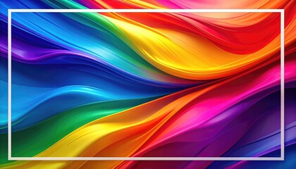Obraz premium colorful rainbow waving background with white border line 