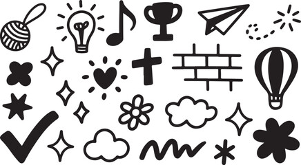 Obraz premium Hand Drawn Doodle Icon Set with Playful Elements for Creative Projects and Designs