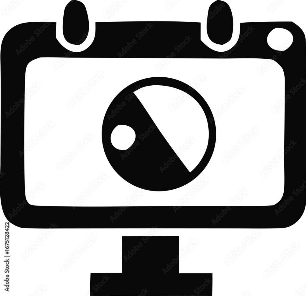 Poster Stylized camera lens icon on computer monitor symbolizing media technology and digital content creation