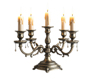 Antique Candelabra PNG – Elegant Dripping Wax Candles Isolated on Transparent Background
