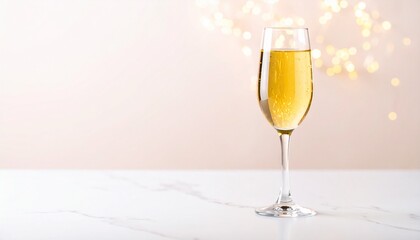 Elegant Champagne Flute with Golden Bubbles and Soft Bokeh Lights