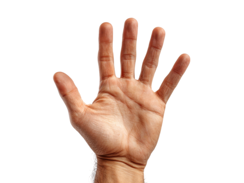Open male hand showing five fingers against black background, Isolated On White Background, Png Transparent