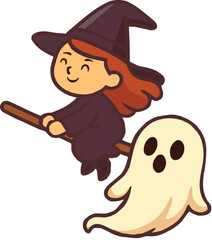 halloween witch with a broom