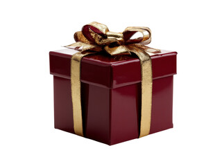 Obraz premium Elegant red gift box with gold ribbon isolated on black background, Isolated On White Background, Png Transparent