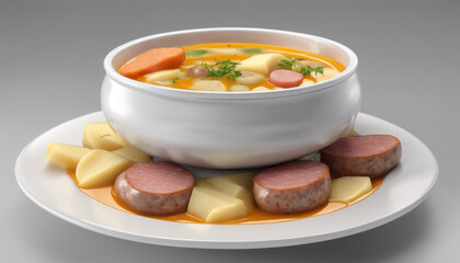 Creamy Potato and Sausage Soup on Neutral Background - Ultra HD - Dynamic Range