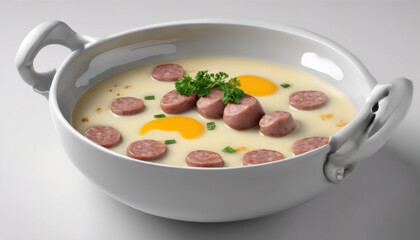 Creamy Potato and Sausage Soup on Neutral Background - Ultra HD - Smoother Version