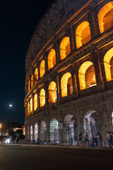 Colosseum Side View Illuminated at Night in Rome Italy