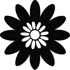 Abstract black and white flower graphic icon symbol simple blossom nature petals floral design element digital art