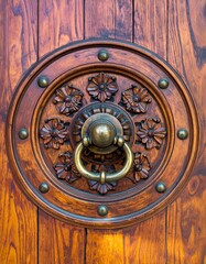 Fototapeta premium Ornate wooden door knocker