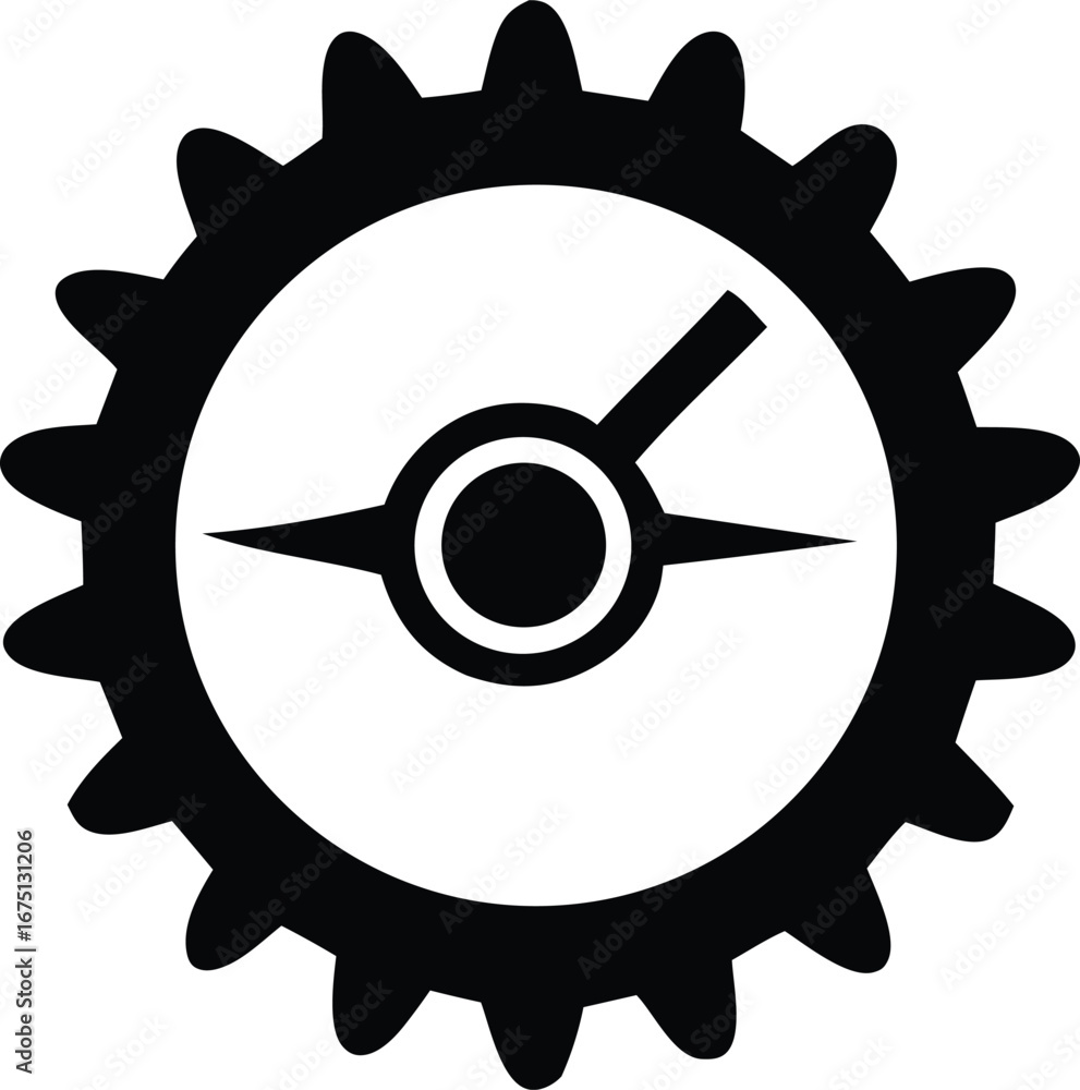 Poster Abstract circular gear with dial and pointer symbol representing precision timekeeping mechanical engineering and industrial processes