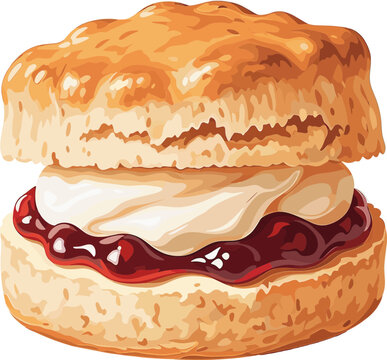 scone with cream and jam, delicious food clip art preview